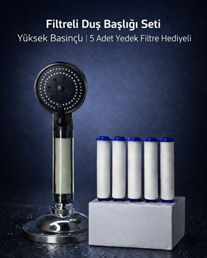 PERRIA™ Filtreli Duş Başlığı (+5 Yedek Filtre)
